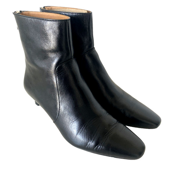 Madewell The Dimes Kitten Heel Boot Crinkle Leather 7.5 Black Back Zip NN026 - Picture 3 of 9